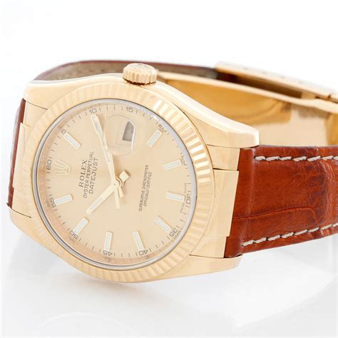 rolex datejust men gold leather strap|genuine rolex leather strap.